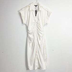 Steve Madden Cambrie Dress Womens Size Small Ivory Ruched Button Front NWT